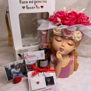 Box romántico Soñadora con rosas eternas y chocolates